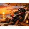Relaxed Rottweiler on the beach