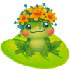 Süßer Frosch mit Blumenkranz