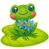 Niedlicher Frosch mit Blumenstrauß