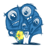 Blauaugige Monster mit Blume