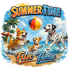 Summertime: Dogs playing on the beach