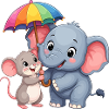 Bunter Elefant mit Regenbogen Schirm