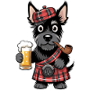Scottish Terrier avec bière et pipe
