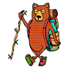 Bear on hiking tour with backpack