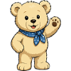 Cuddly bear with blue scarf