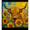 Sunny Highland Cow Between Sunflowers