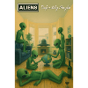 Green Aliens at Home with Globe