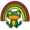 Yoga frog under the rainbow