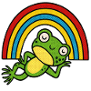 Relaxing frog under the rainbow