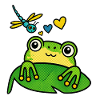Verträumter Frosch mit Libelle