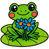 Fröhlicher Frosch mit Blumenstrauß