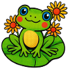 Frog with three sunny water lilies
