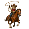 Chat cowboy en course à cheval