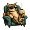 Cat Chair Coffee Relax with Sunglasses