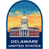 Delaware State Capitol Retro Sonnenuntergangs-Reiseabzeichen