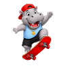 Nilpferd auf einem Skateboard
