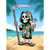 Lustiger Sensenmann im Hawaiihemd
