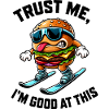 Skiurlaub mit Burger essen Comic Spruch