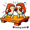 Boxendes Sushi im Retro-Stil