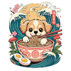 Cute Puppy Ramen Bowl Japanese Waves