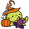 Halloween Dino with Pumpkin and Bat