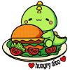 Hungry dinosaur with huge burger