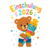 Einschulung 2026 Bär mit Regenbogenrakete