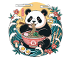 Süßer Kawaii-Panda isst Ramen-Schüssel-Nudeln