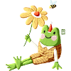 Frog with flower and bee