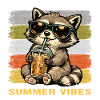 Waschbär mit Gläser Eiskaffee-Sommervibes