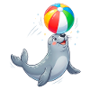 Seal playing with a colourful ball