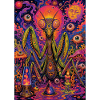 Kosmisch-psychedelische Gottesanbeterin in Neon-Orbit