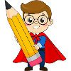 Superheld mit Stift & Brille zur Einschulung