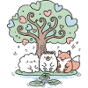 Cute Animals Under Love Heart Tree