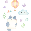 Chat aquarelle mignon et montgolfière