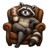 Cuddly Raccoon Coffee Time