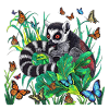 Jungle lemur with butterflies ring-tailed lemur