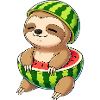 Sloth Cartoon with Watermelon Summer Fruits