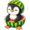 Cute cartoon penguin with watermelon