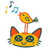 Singender Vogel auf Katze