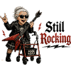 Nog steeds rockend Rock Granny met elektrische gitaar rollator