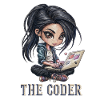 Coderin am Laptop – Pixel-Look