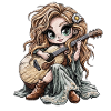 Boho-Mädchen mit Gitarre und Blume