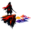 Neon fire mountains on the abyss