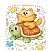 Kawaii Cat Rides Turtle