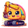 Bagger mit Regenbogen – Süßer Kawaii-Baustellen