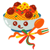 Cheerful spaghetti with meatballs