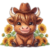 Sunflower cow in cowboy hat