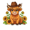 Kalb im Westernhut mit Sonnenblumen