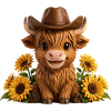 Cowboy Highland Cow with Sunflowers